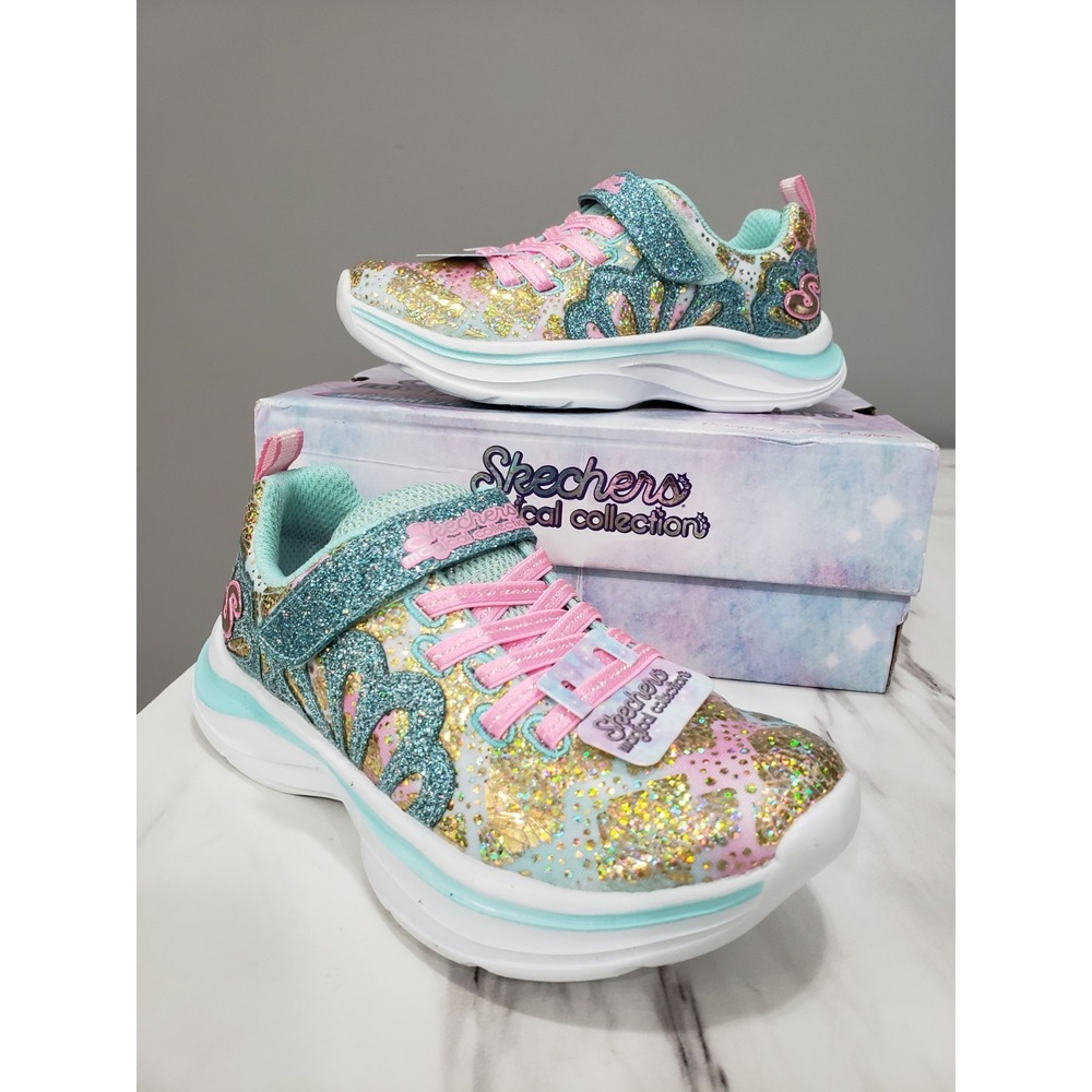 NEW EASY ON SIZE 11 TODDLER GIRL Skechers Double Dreams MERMAID MUSE SNEAKER